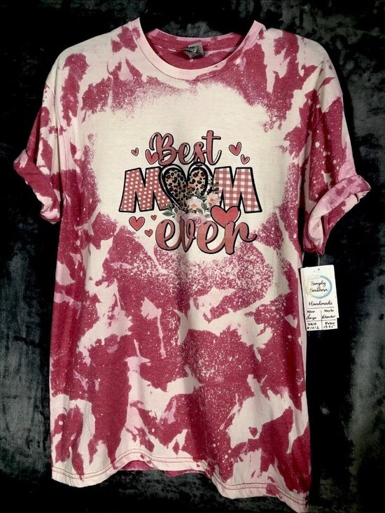 Best Tops - Best Mom Ever Shirt Women’s Large Custom Tye Dyed Bleached Handmade Pink T Short
